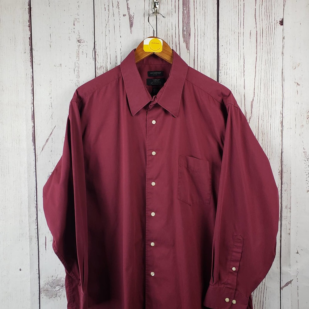 Covington Dress Shirt Mens Size 17/17.5 32/33 Xl  Long Sleeve Burgundy